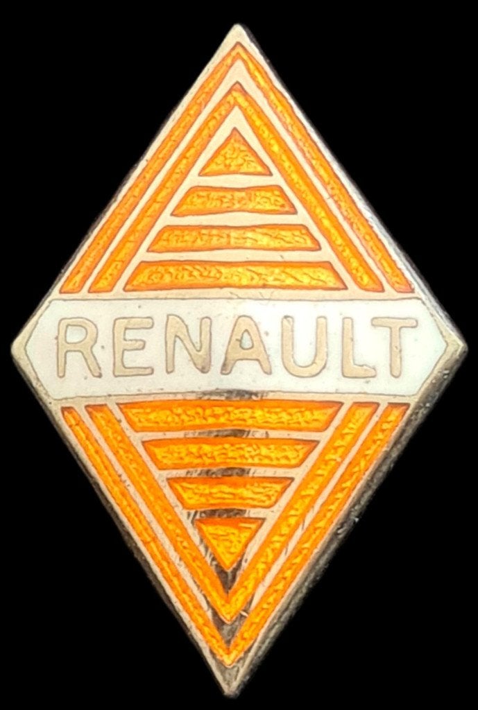 Renault pin- ruitmodel oranje-wit, Verzamelen, Verzenden, Nieuw, Transport, Speldje of Pin