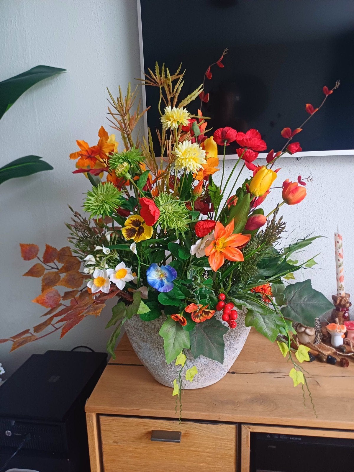 Prachtig kunstbloemstuk in diverse kleuren, Binnen, Nieuw, Textiel, Ophalen of Verzenden