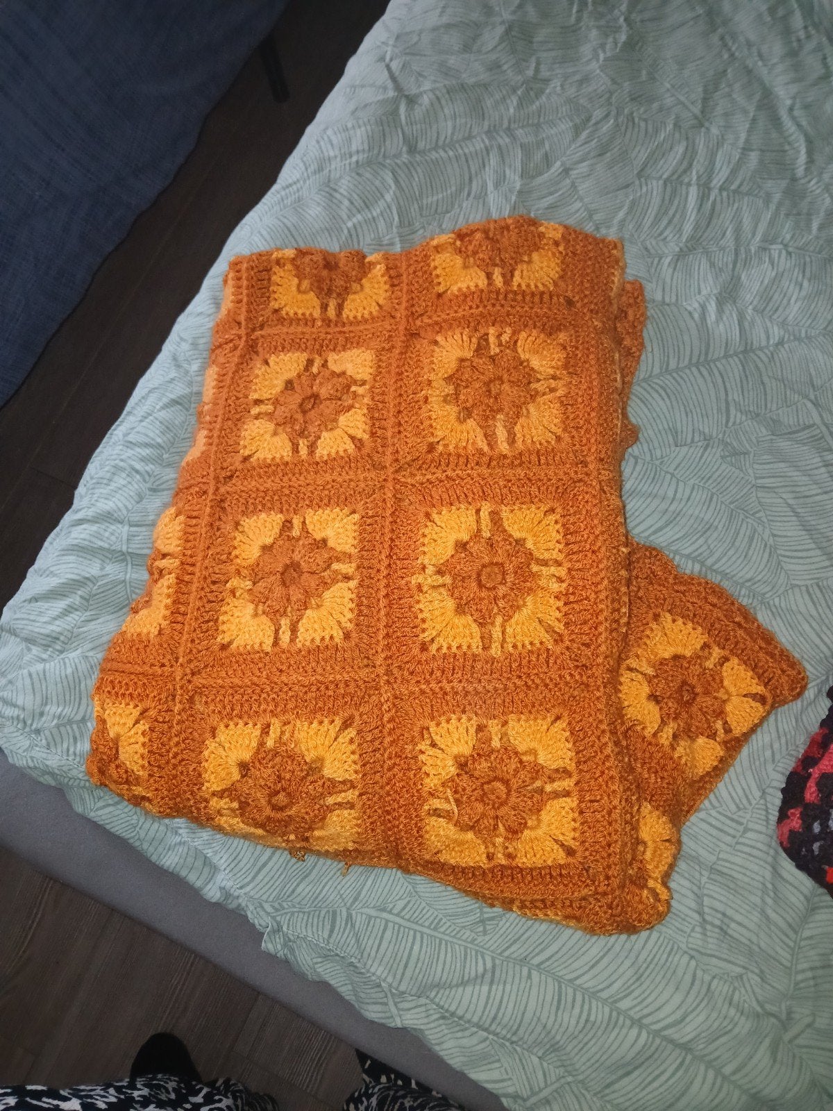 Handgemaakte gehaakte deken - Oranje/Geel, Huis en Inrichting, Ophalen of Verzenden, Zo goed als nieuw, Bohemian, Retro, Handgemaakt