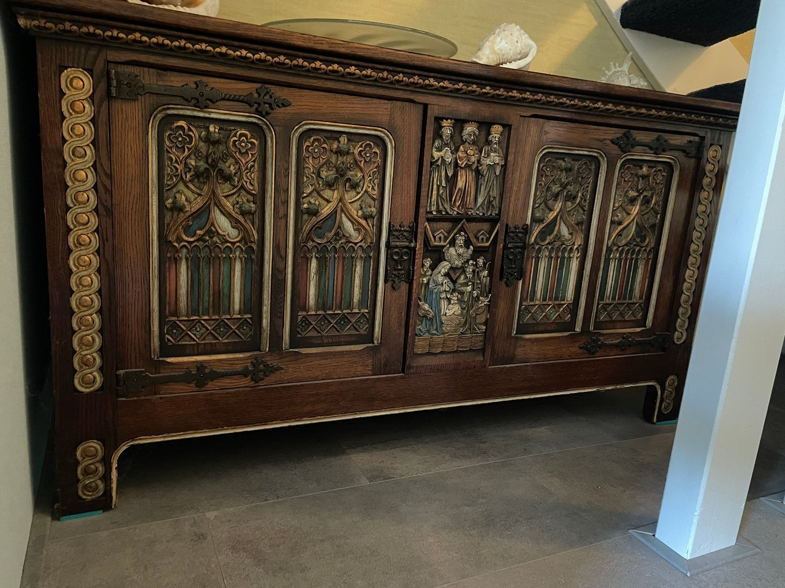 Antiek neogotisch eiken dressoir/dekenkist, Ophalen of Verzenden