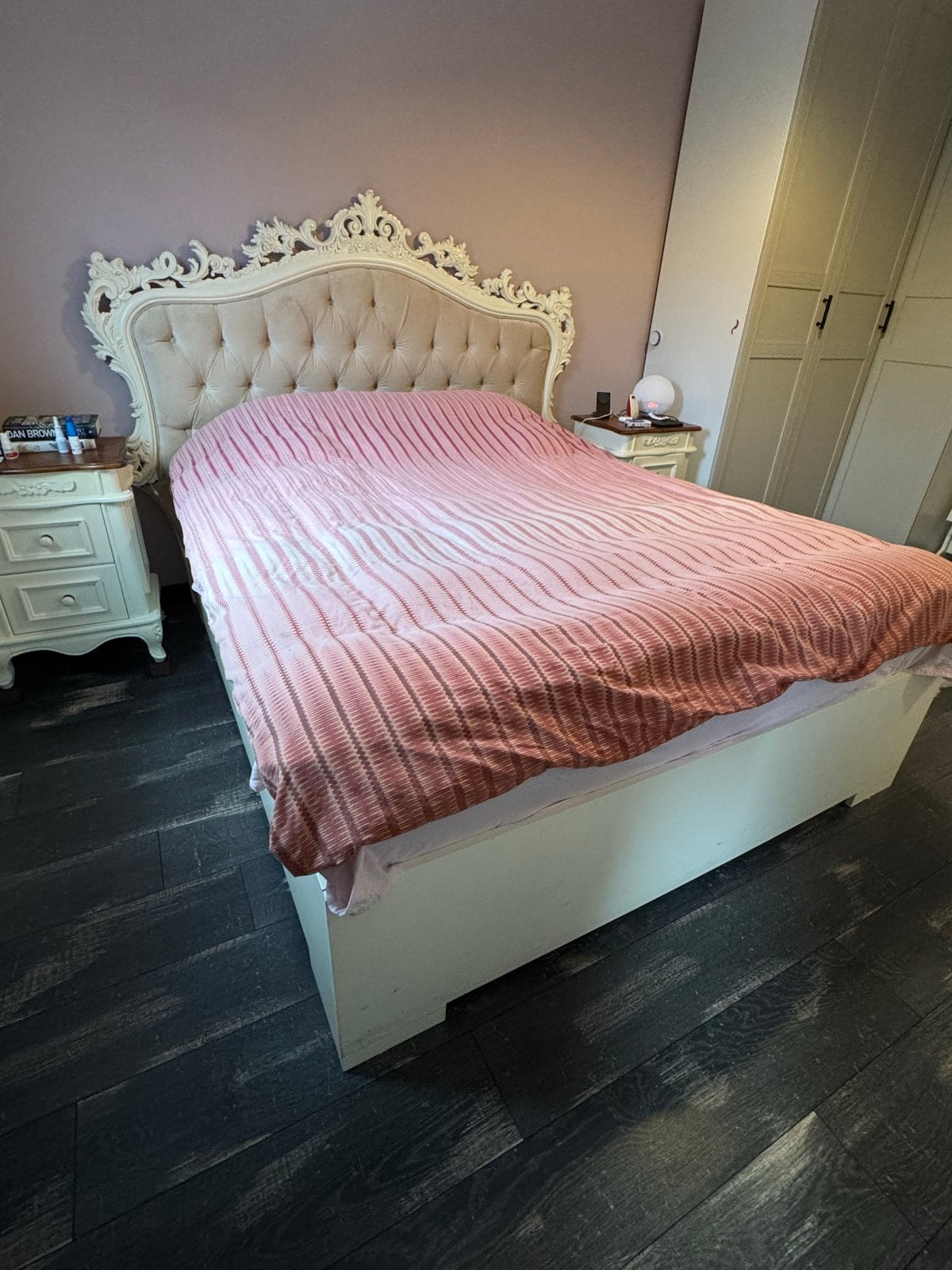 Luxe 2-persoons boxspring met opbergruimte (160x200), Ophalen, Gebruikt, Beige, Tweepersoons