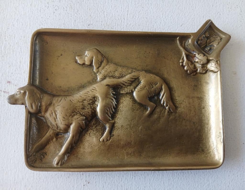 Vintage bronzen asbak met jachthonden, Ophalen of Verzenden, Brons