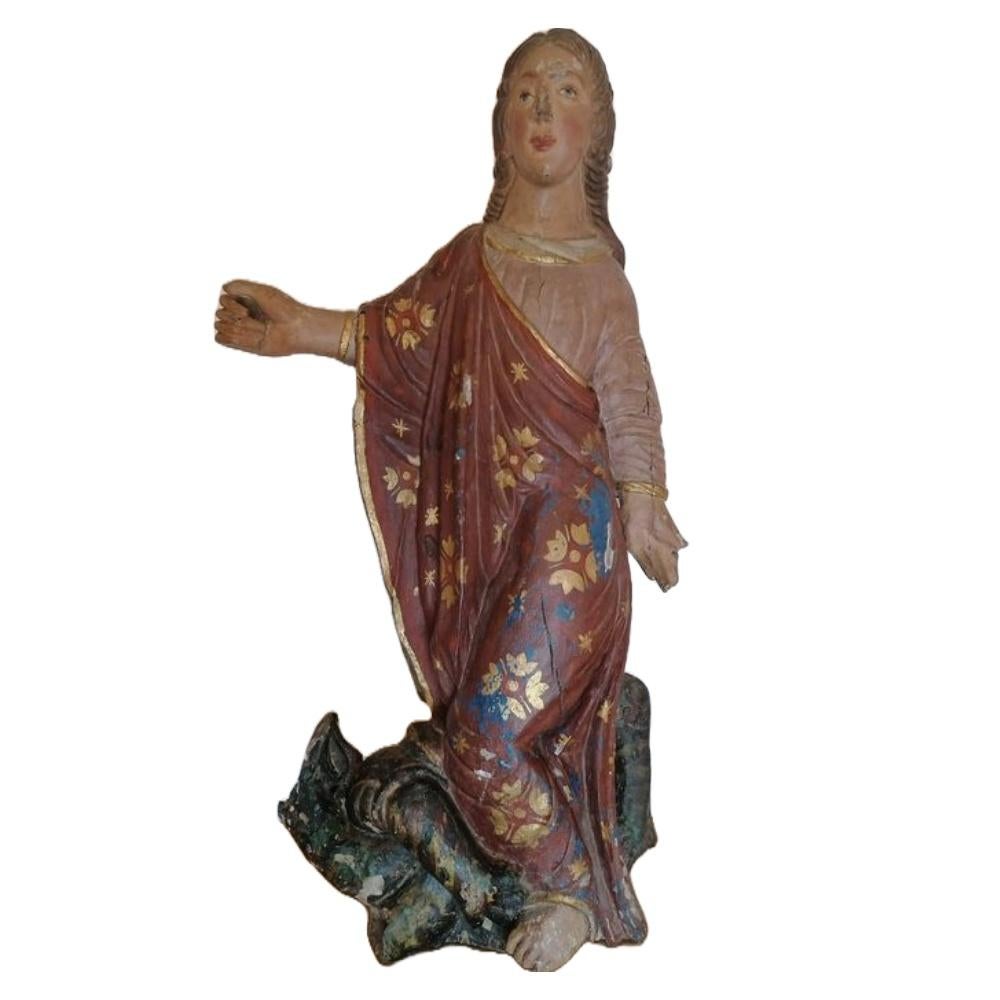 Zeer zeldzaam Antiek houten beeld van een heilige op draak, Antiek en Kunst, Kunst | Beelden en Houtsnijwerken, Ophalen of Verzenden