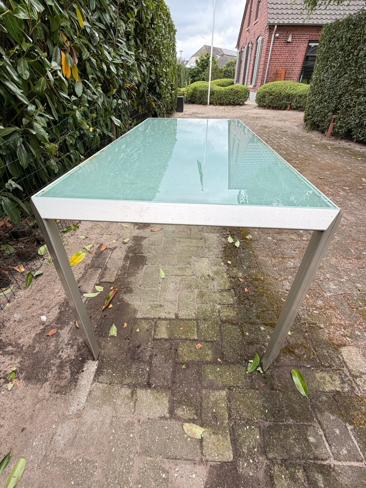 Design tuintafel aluminium met glazen blad, Tuin en Terras, Tuintafels, Ophalen, Gebruikt, Rechthoekig, Aluminium