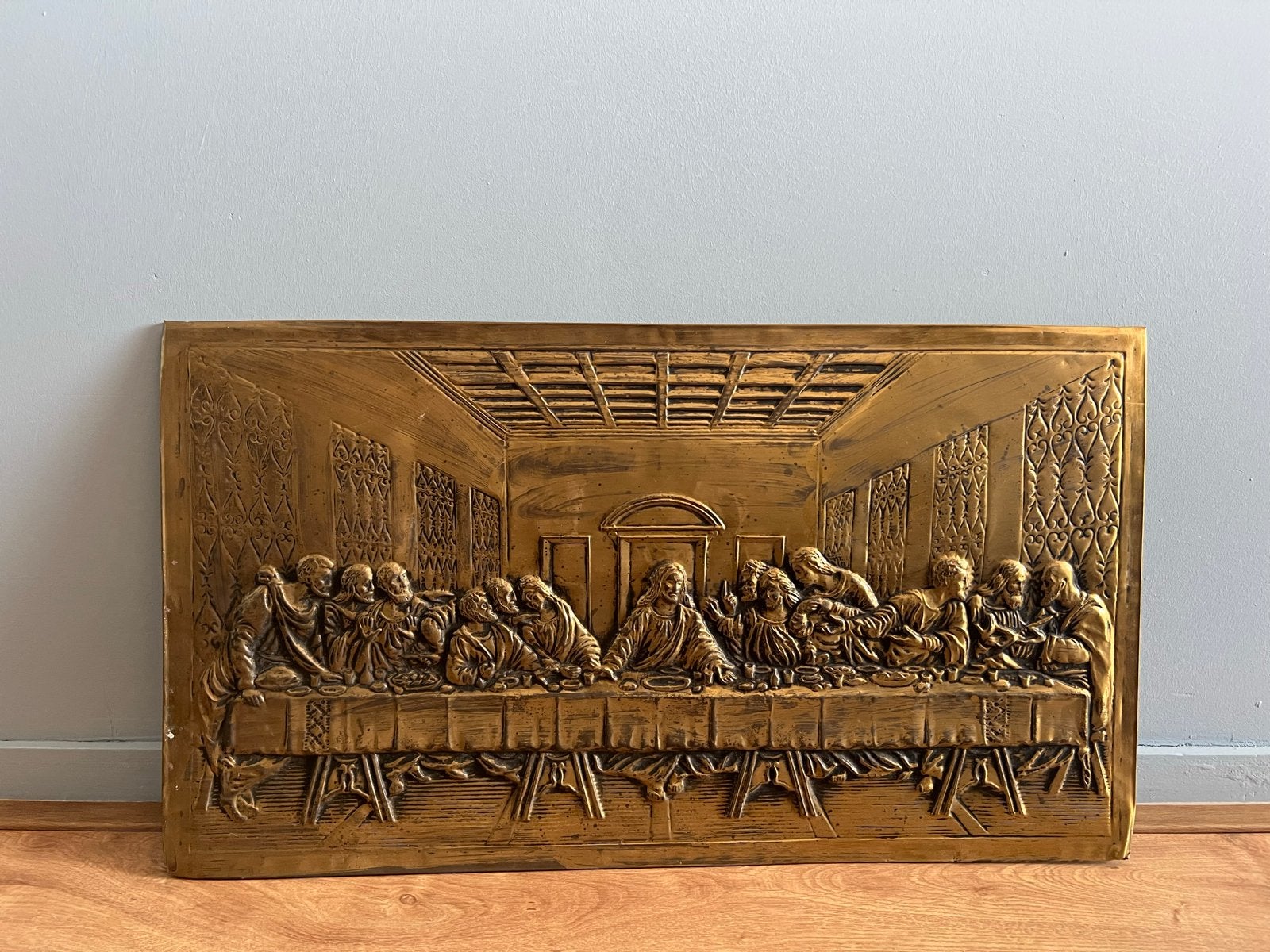 Het Laatste Avondmaal reliëf - Wanddecoratie, Antiek en Kunst, Ophalen, 50 - 100 cm, Gepatineerd, Wanddecoratie