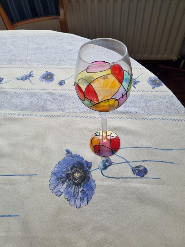 Handgeschilderd wijnglas - Uniek design, Ophalen of Verzenden