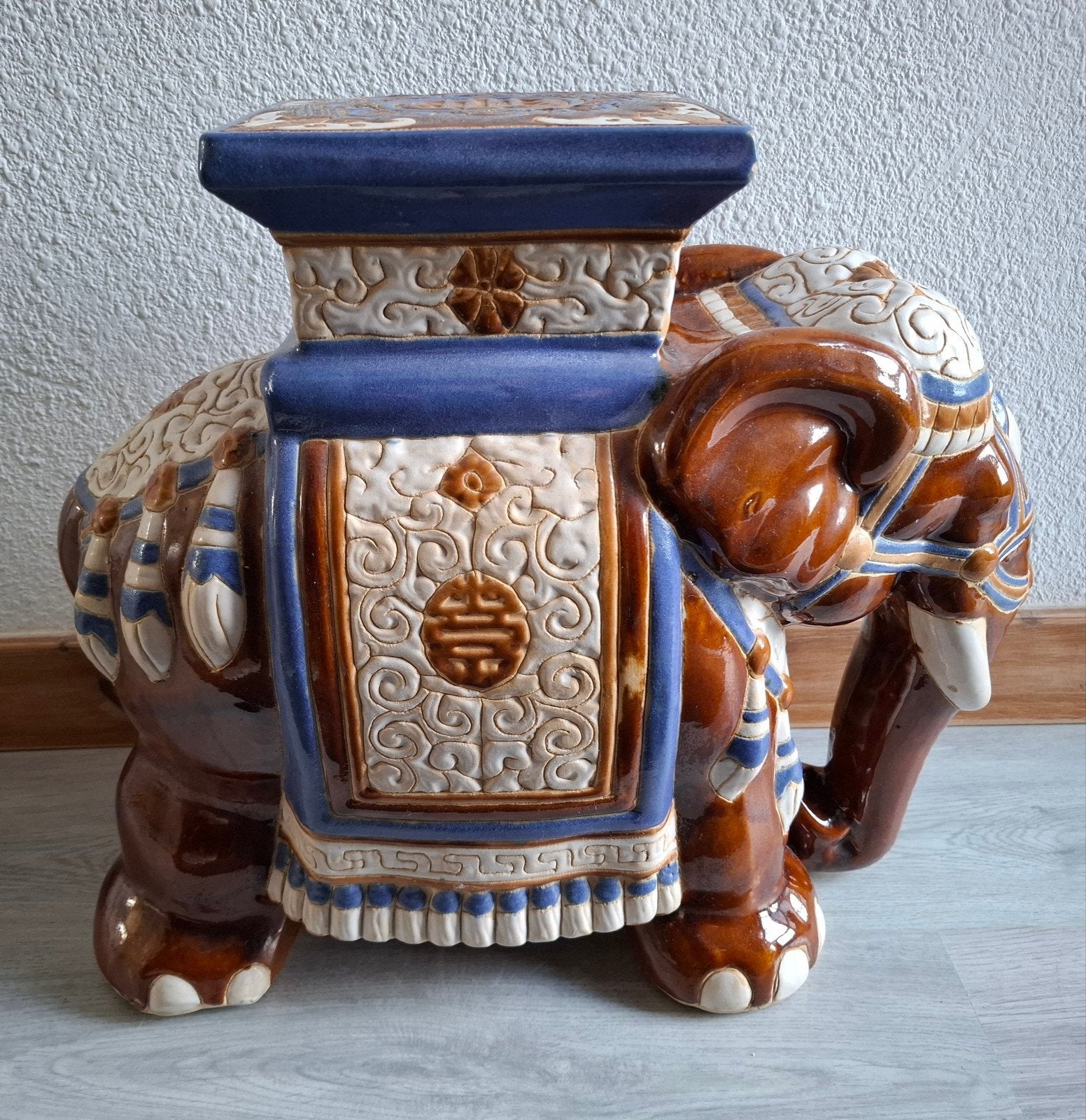 XXL Beeld Olifant Vintage Plantentafel Keramiek BoHo Indisch, Ophalen