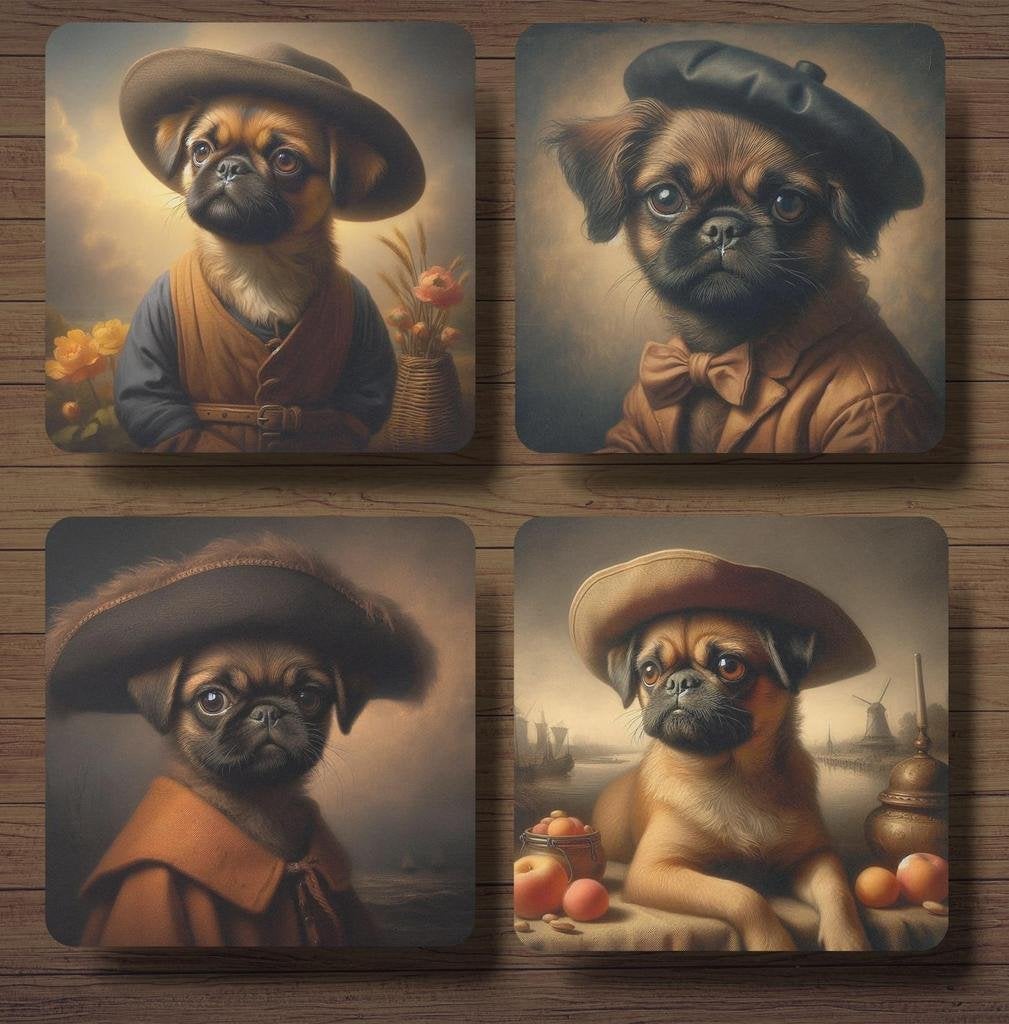 Petit Brabancon Rembrandt stijl onderzetters met houder, Ophalen of Verzenden, Nieuw