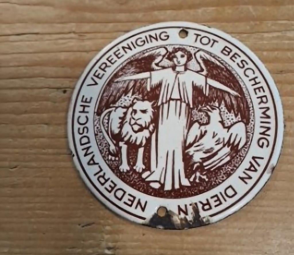 Oud emaille bordje nederlands ver. Tot bescherming dieren, Antiek en Kunst, Ophalen of Verzenden