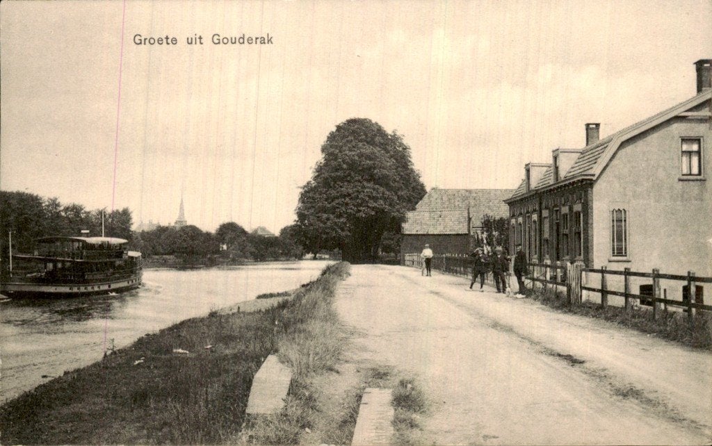 Gouderak - Rivier - met boot, Ophalen of Verzenden, Voor 1920, Gelopen, Zuid-Holland