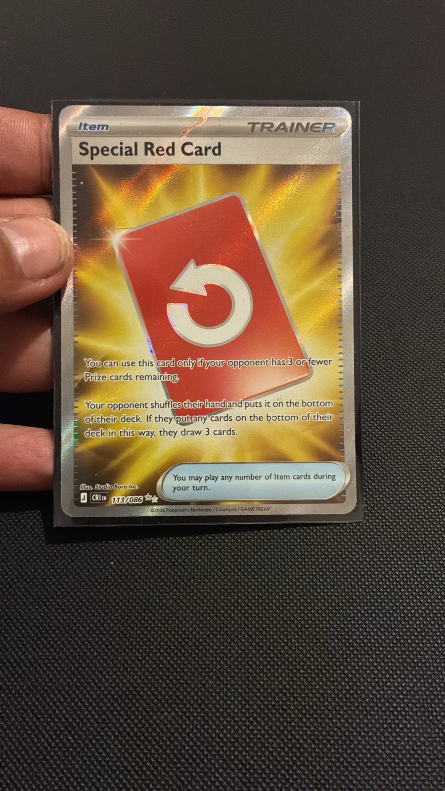 Special Red Card Trainer Pokémon Kaart Chaos Rising 113/086, Ophalen, Zo goed als nieuw, Losse kaart, Foil