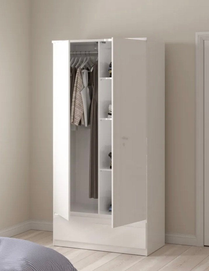 Kledingkast Luna Hoogglans Wit - 99x201x50 cm, Ophalen, 50 tot 100 cm, Zo goed als nieuw, 150 tot 200 cm