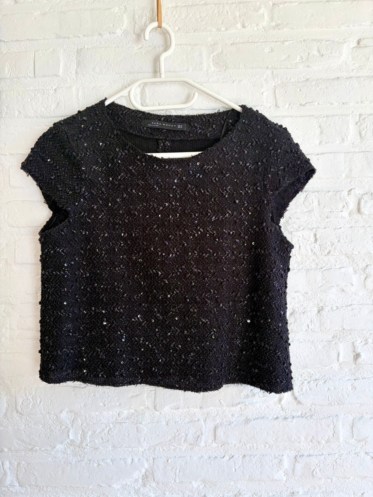 Boucle top Zara, Verzenden, Zwart, Zo goed als nieuw, Korte mouw