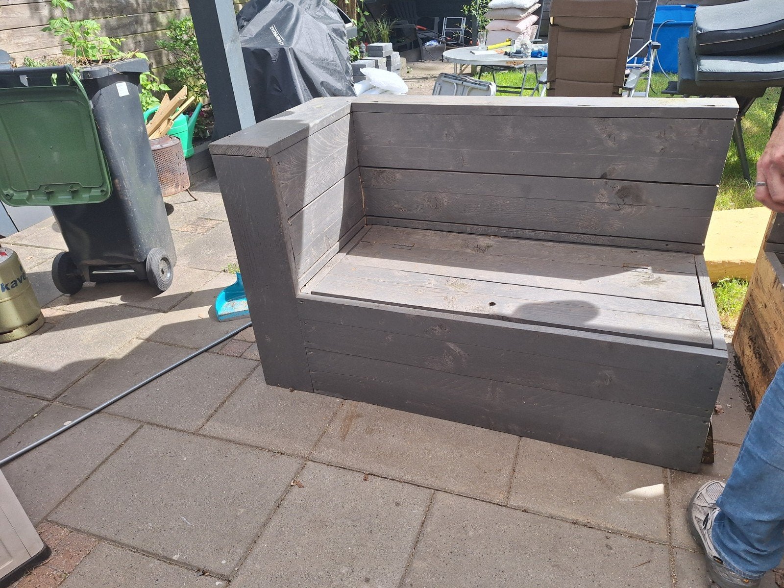 Steigerhouten tuinbank met opbergruimte, Ophalen, Gebruikt, Hout