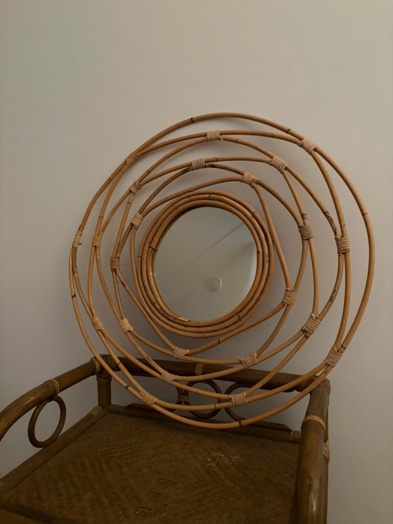 Rotan spiegel, Ophalen, Minder dan 50 cm, Rond, Zo goed als nieuw