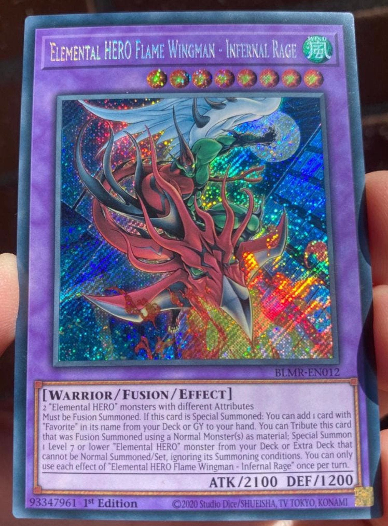 Yu-Gi-Oh! Elemental HERO Flame Wingman-Infernal Rage BLMR !, Ophalen of Verzenden, Zo goed als nieuw, Losse kaart, Foil