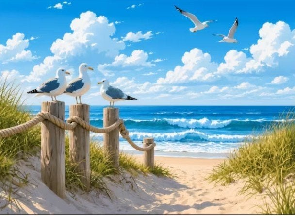 Tuinposter Strand met Meeuwen - Vanaf 3 Meter, Verzenden, Nieuw