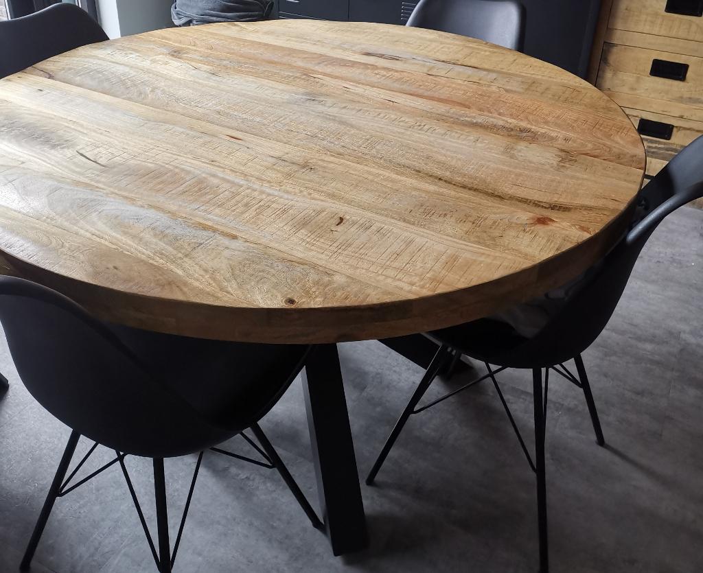 Ronde mangohouten eettafel, Huis en Inrichting, Tafels | Eettafels, Ophalen, Gebruikt, 50 tot 100 cm, 100 tot 150 cm
