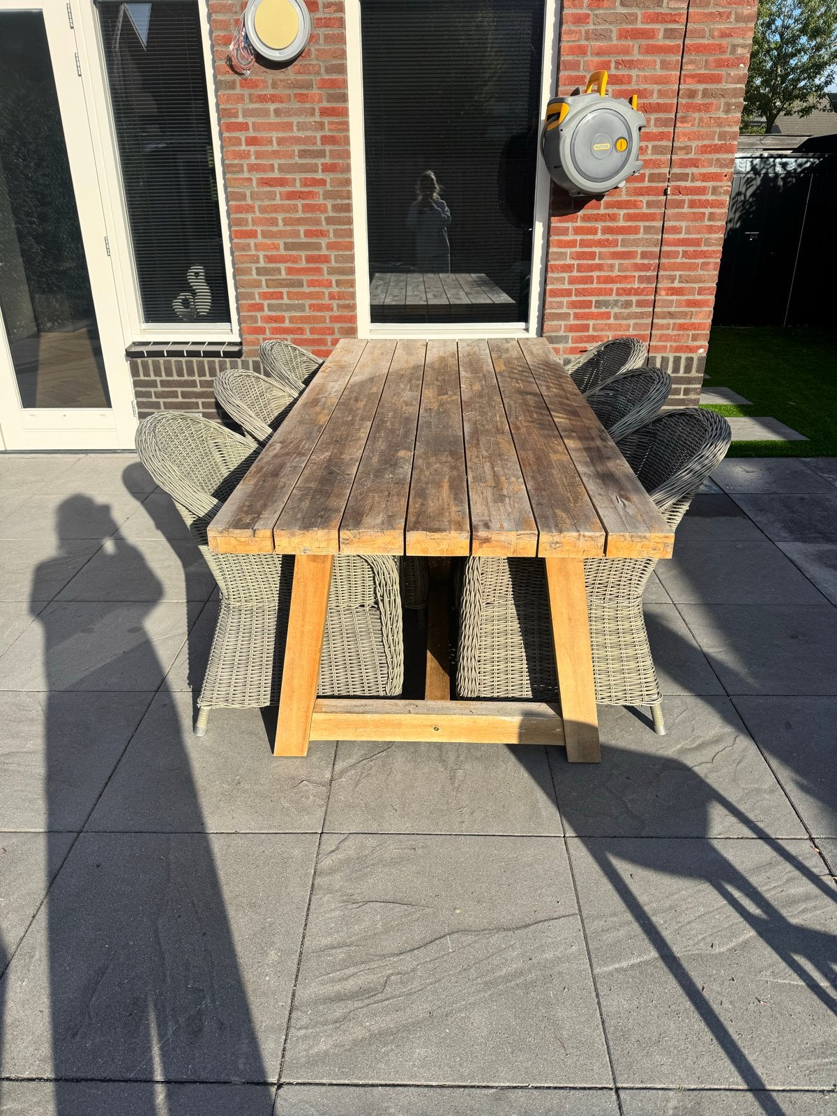 Robuuste Teakhouten Tuintafel, Tuin en Terras, Ophalen of Verzenden, Gebruikt, Rechthoekig, Teakhout