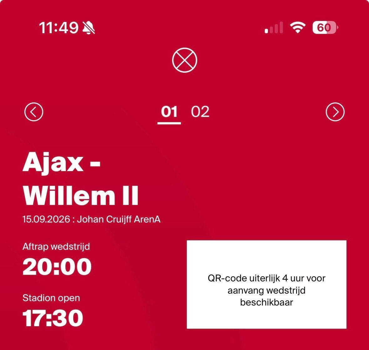 —2 x bussines tickets Ajax - willem 2 vak 101—, Seizoenskaart, Twee personen