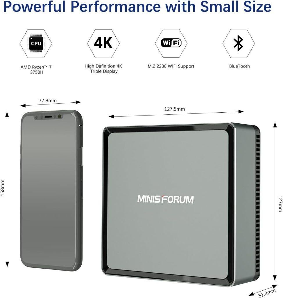Minisforum UM700, AMD Ryzen 7 3750H , 16GB/512GB, Minisforum, HDD, Zo goed als nieuw, AMD Ryzen 7