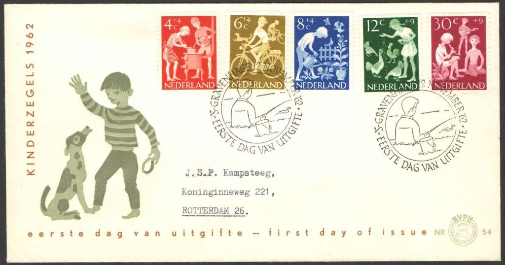 Nederland FDC E54 Met Adres, Kinderpostzegels 1962, Postzegels en Munten, Postzegels | Eerstedagenveloppen, Ophalen of Verzenden