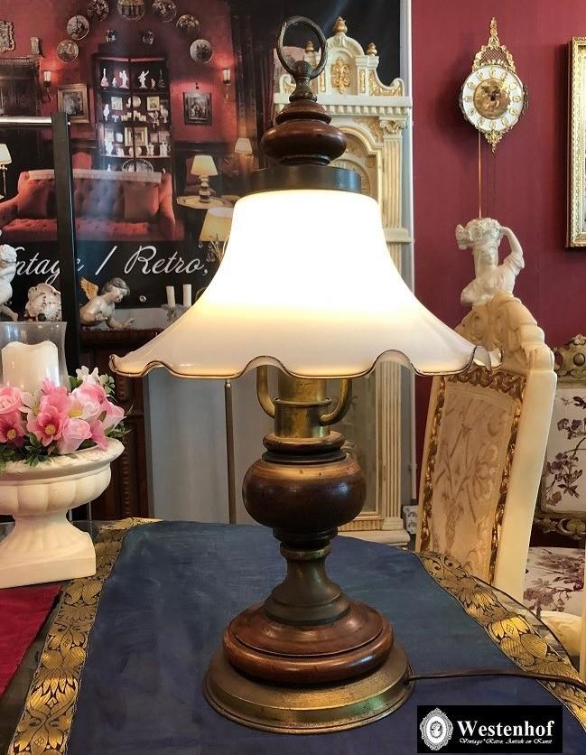 Groot brocante olielamp / tafellamp antiek koper, voet, Ophalen of Verzenden