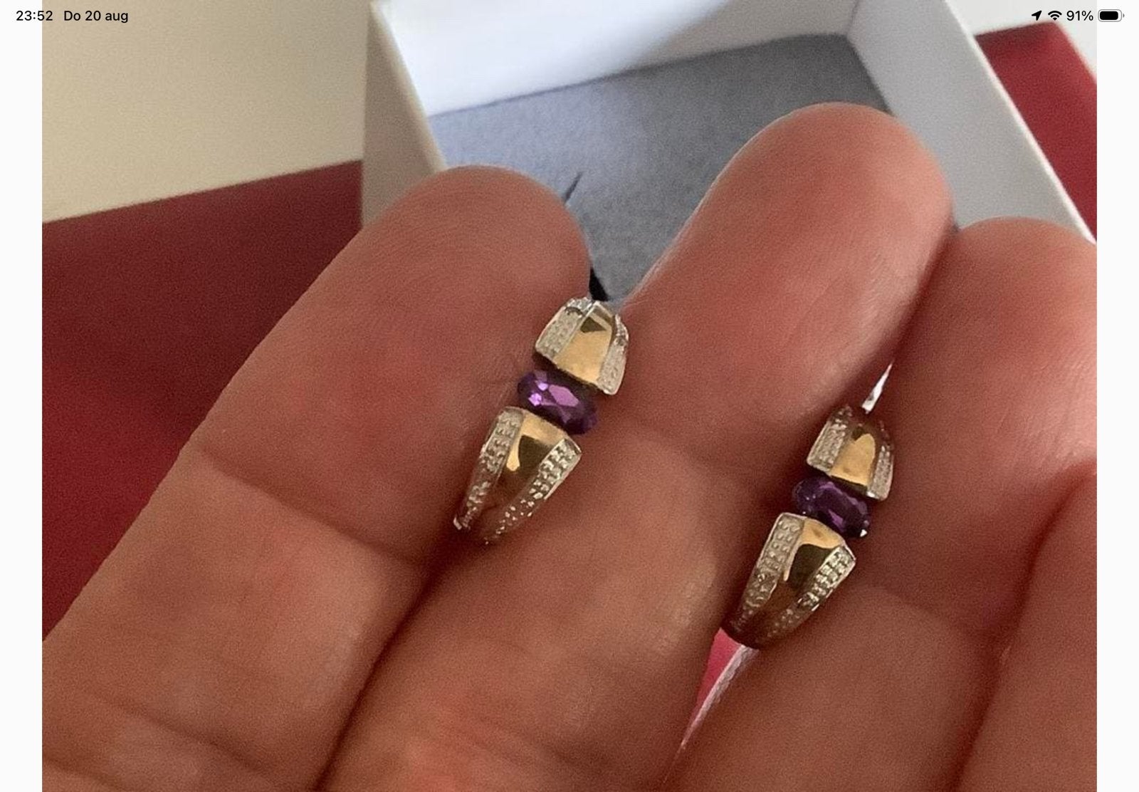 Vintage gouden oorbellen creolen Amethist Briljanten 8 k, Verzenden, Zo goed als nieuw, Met edelsteen, Knopjes of Stekers