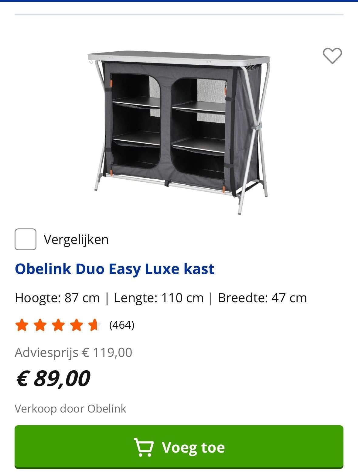 Obelink duo easy luxe kast, Ophalen, Zo goed als nieuw, Campingkast