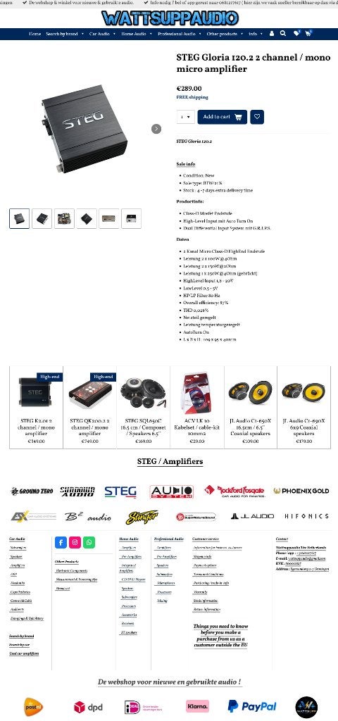 STEG Gloria 120.2 2 kanaals Micro versterker, Auto diversen, Autospeakers, Hifi-Focus, Aalsmeerderweg 173 1432 CL, Aalsmeer, Nieuw