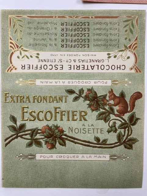 3 zeer oude chocolade etiketten +-1900 chocolat Escoffrier, Verzamelen, Ophalen of Verzenden, Zo goed als nieuw, Verpakking