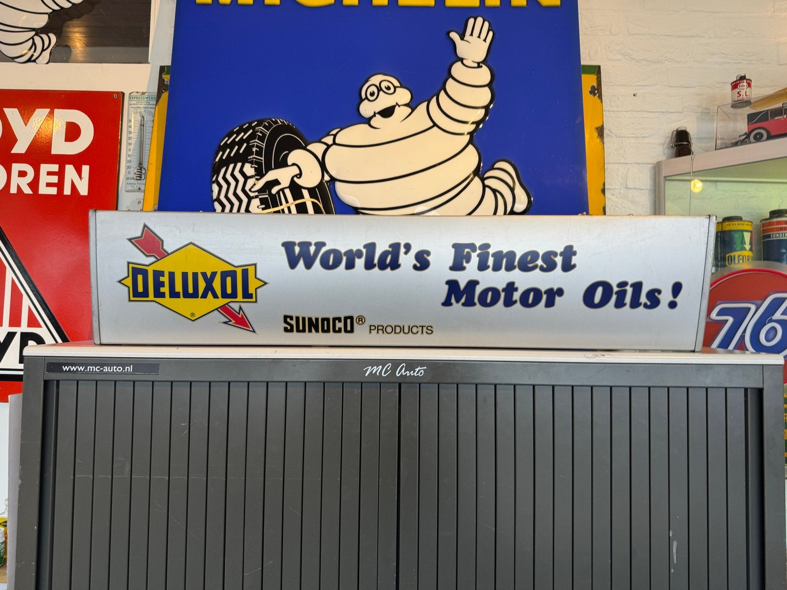 Vintage Deluxol Sunoco Motor Oils Lichtbak Reclamebord, Verzamelen, Ophalen, Gebruikt, Auto's