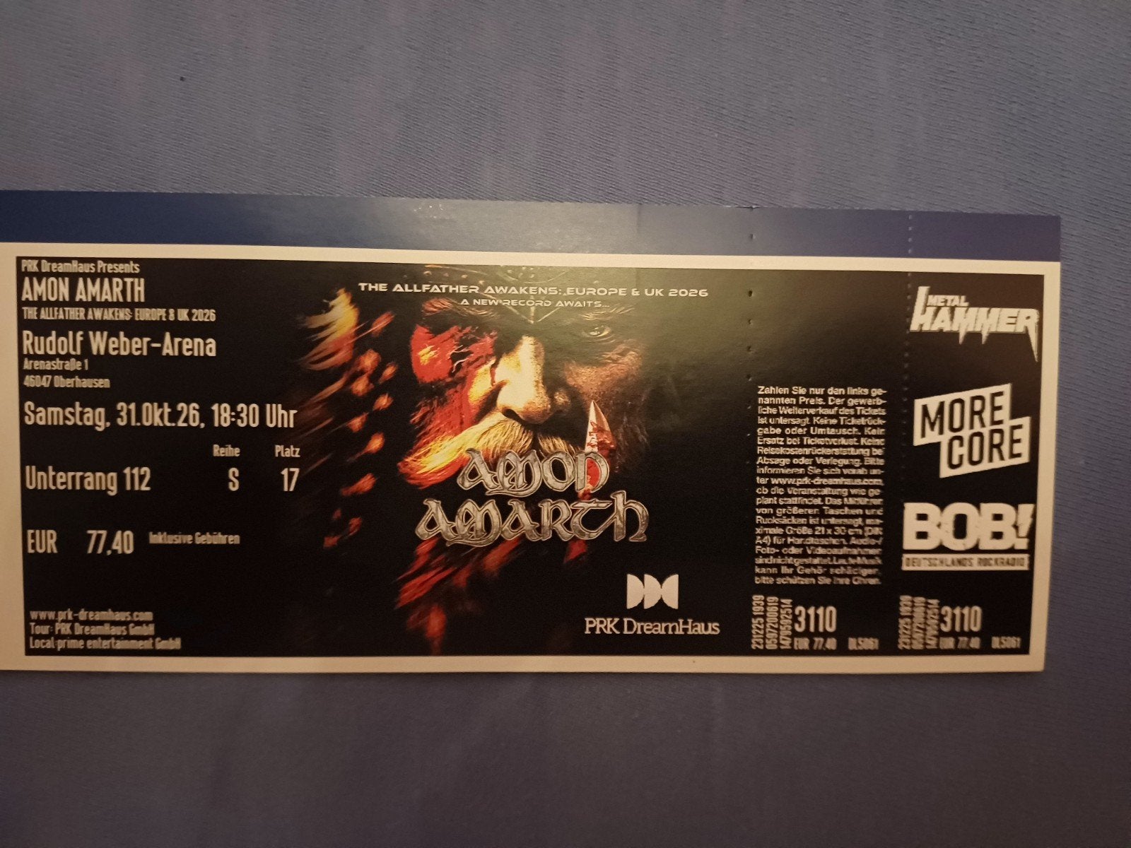 Ticket Amon Amarth 31 oktober Oberhausen zitplaats, Tickets en Kaartjes, Eén persoon, Oktober, Rock of Poprock