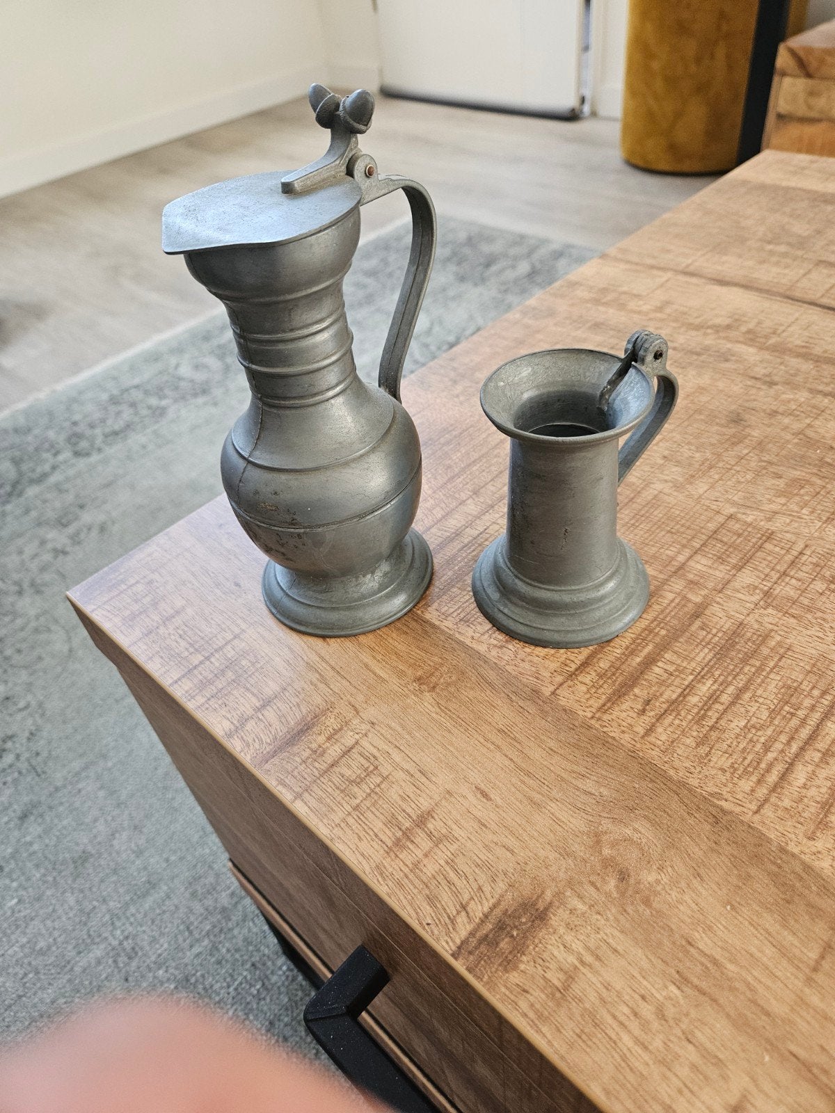 Antieke tinnen kan en beker, Antiek en Kunst, Ophalen