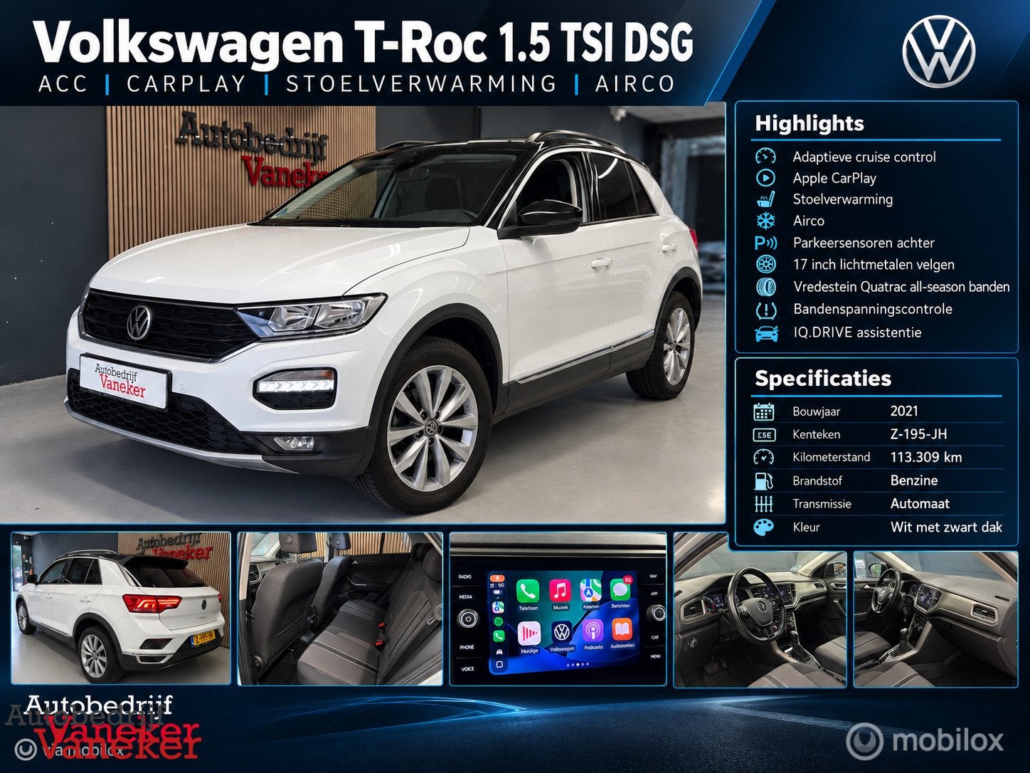 Volkswagen T-Roc 1.5 TSI Sport| DSG | ACC | CarPlay | Stoelv, 1254 kg, Stof, 4 cilinders, 150 pk