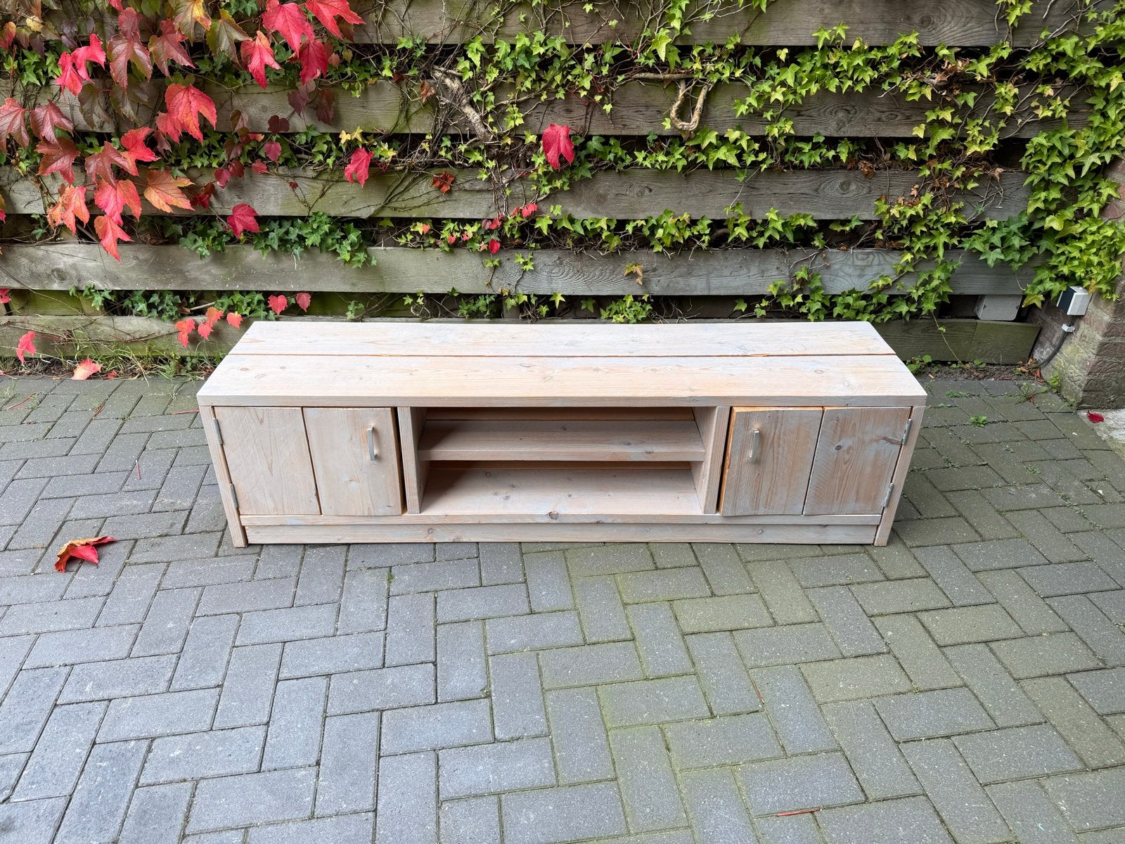 Houten TV-meubel / dressoir van steigerhout 160x40 cm, Ophalen, Gebruikt, 150 tot 200 cm, Minder dan 100 cm