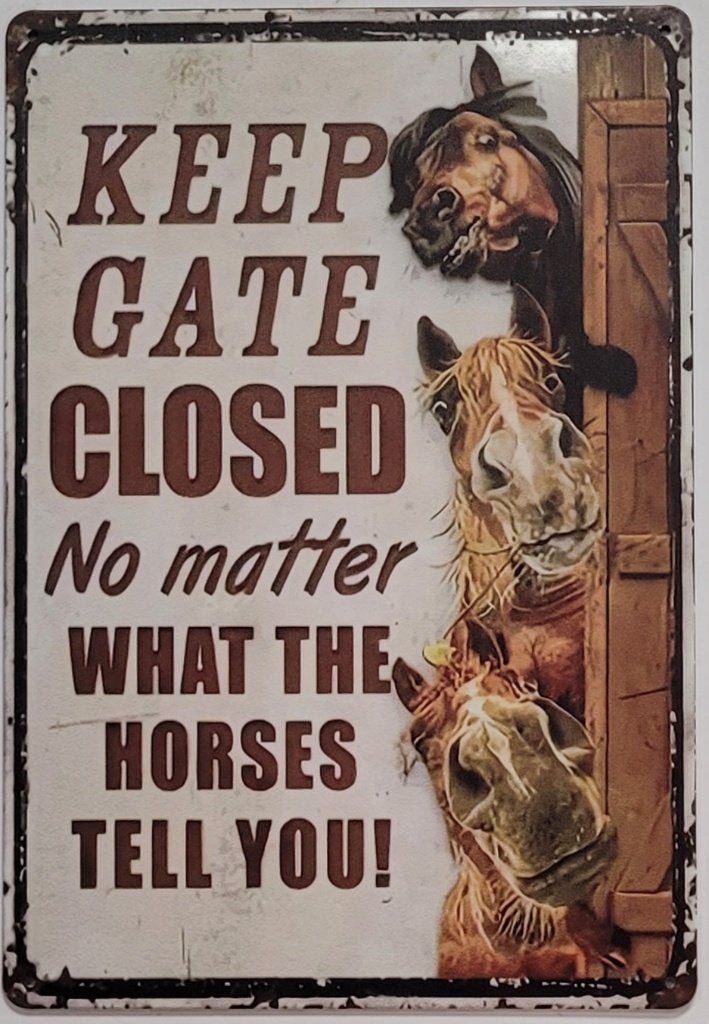 Keep gate closed paarden horse reclamebord van metaal deco, Info@deconoord.nl, Deco Noord, Nieuw, Ophalen of Verzenden