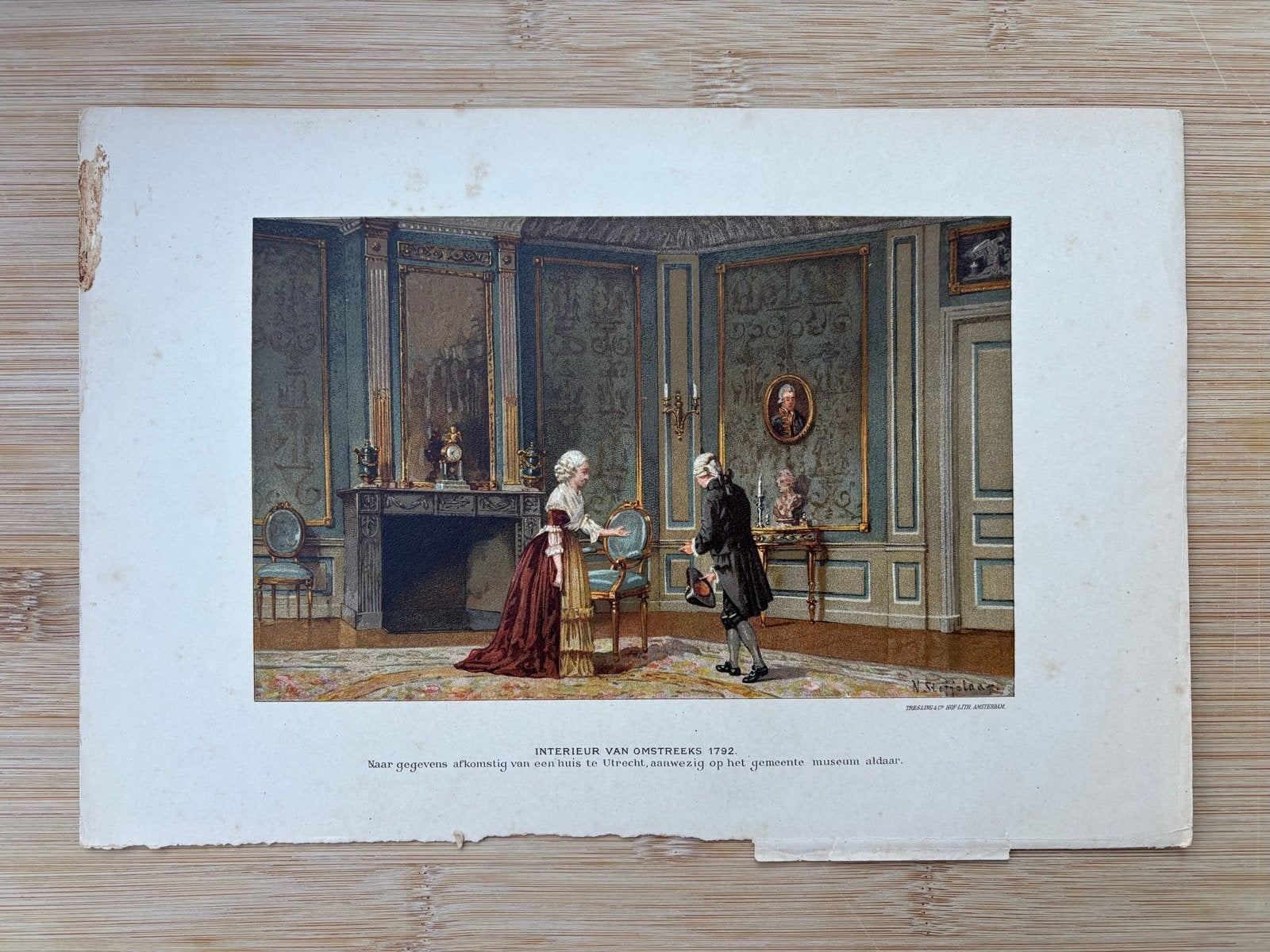Antieke prent 'Interieur van omstreeks 1792' Utrecht, Antiek en Kunst, Ophalen of Verzenden