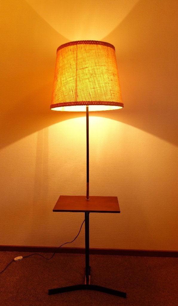 Frans houten metaal retro vloerlamp tafelblad jaren 60, Ophalen, Gebruikt, Hout, 150 tot 200 cm