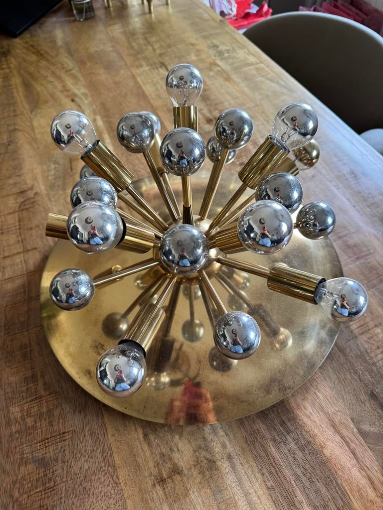 Vintage S.A. Boulanger Sputnik Plafondlamp Messing Chroom, Ophalen of Verzenden, Gebruikt