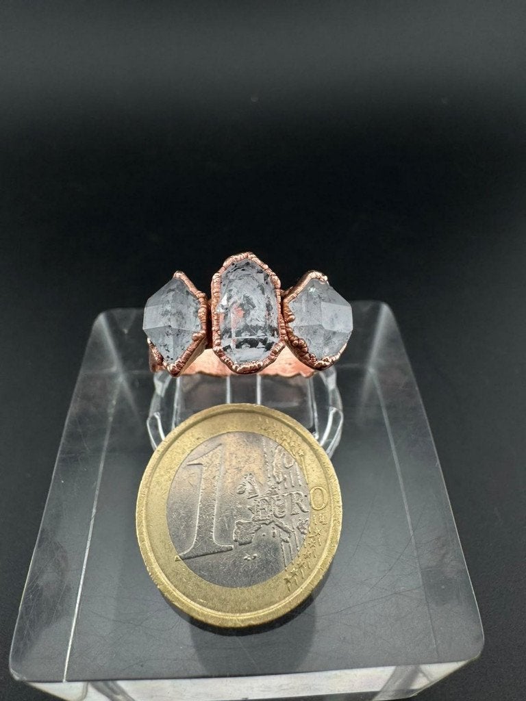 Electroformed koperen Herkimer diamant ring, Verzenden, Mineraal