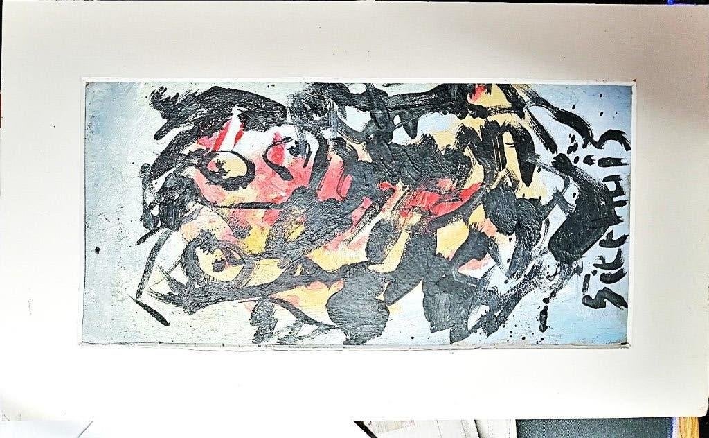 Jan Sierhuis abstract olie op doek 15 x 30 cm, Ophalen of Verzenden