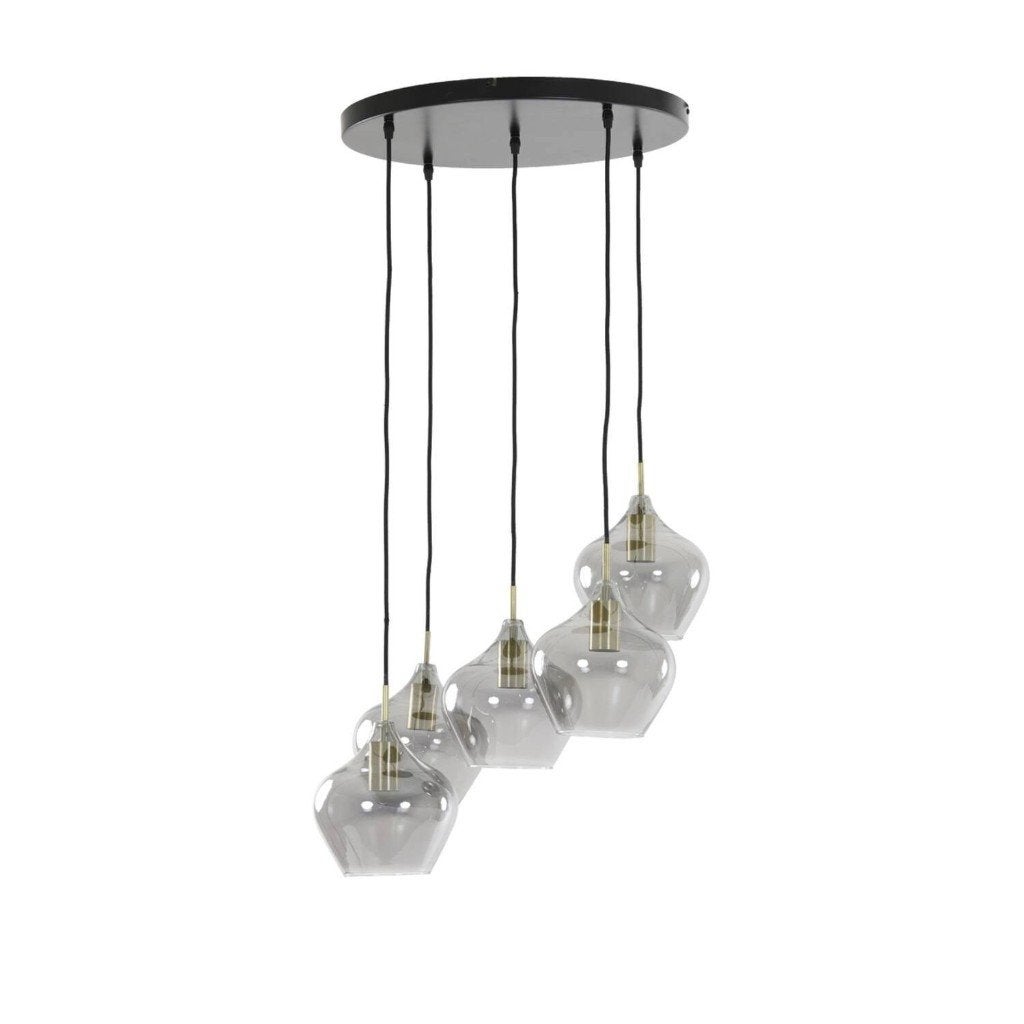 RAKEL Hanglamp 5L Ø61x66 cm antiek brons+smoke, Modern, Industrieel, Sfeervol, Nieuw, Overige fittingen, Ophalen of Verzenden
