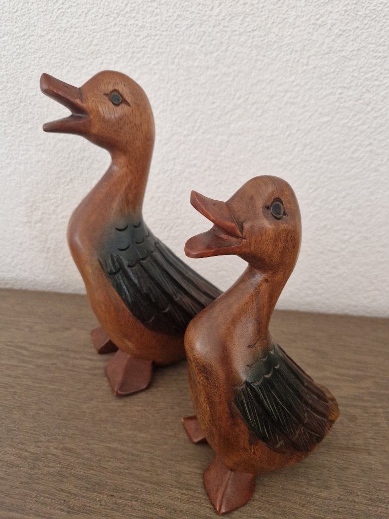 Set houten beelden eend, Ophalen of Verzenden, Zo goed als nieuw, Dier