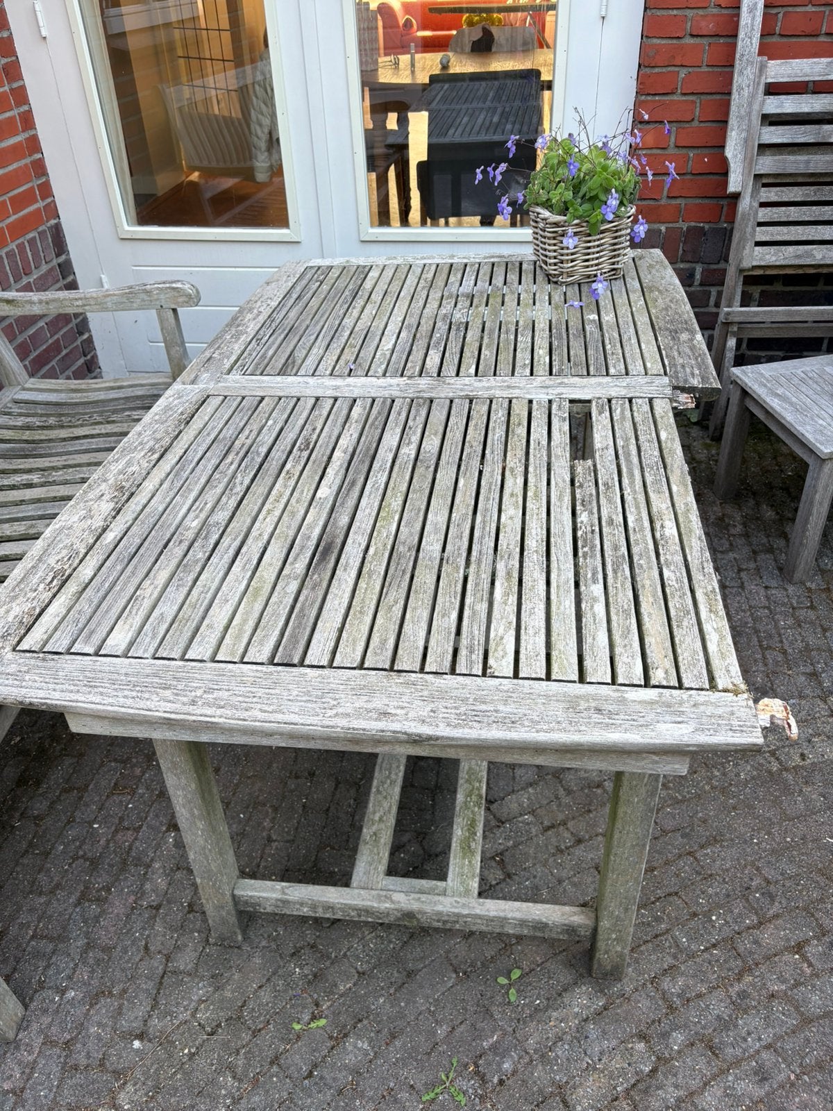 Teakhouten tuintafel 1.50 (2.10)x0,90 m, Tuin en Terras, Tuintafels, Ophalen, Gebruikt, Rechthoekig, Teakhout
