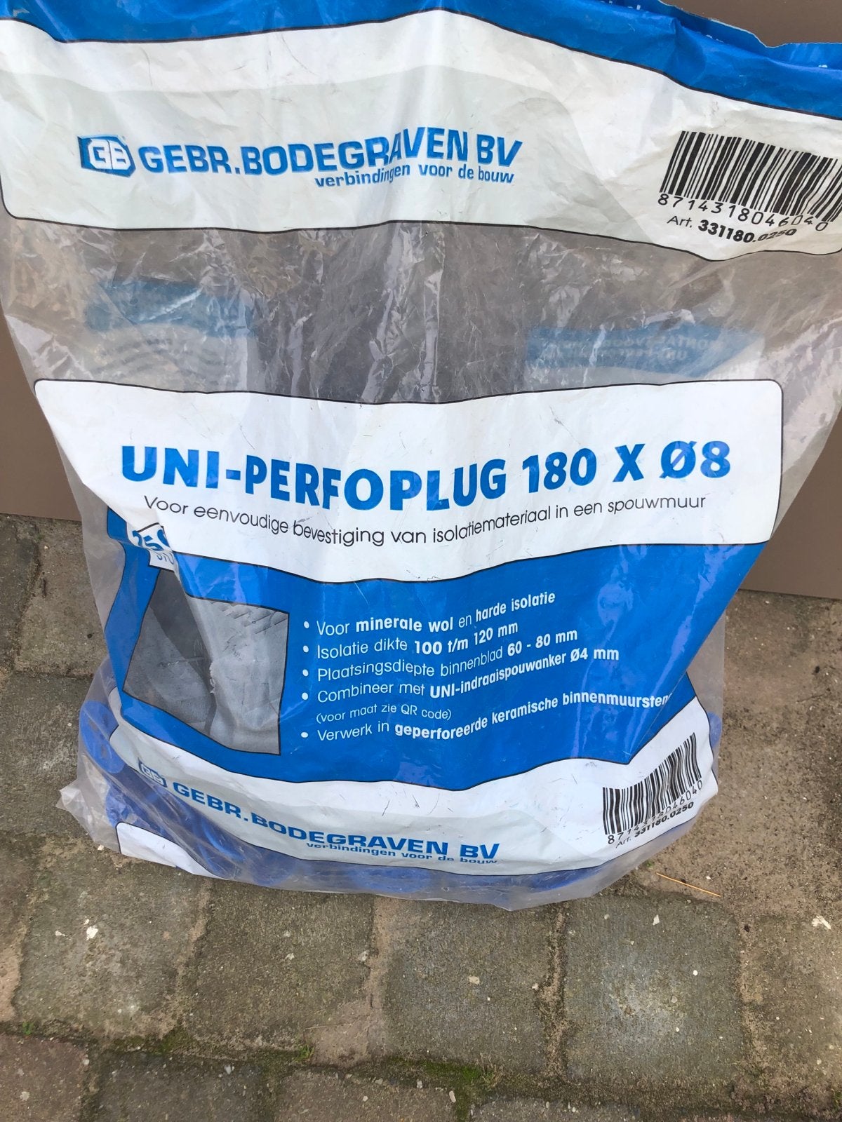 UNI-PERFOPLUG 180 X 08 isolatiepluggen voor spouwmuur, Ophalen of Verzenden, Nieuw, 100 tot 250 mm, Pluggen