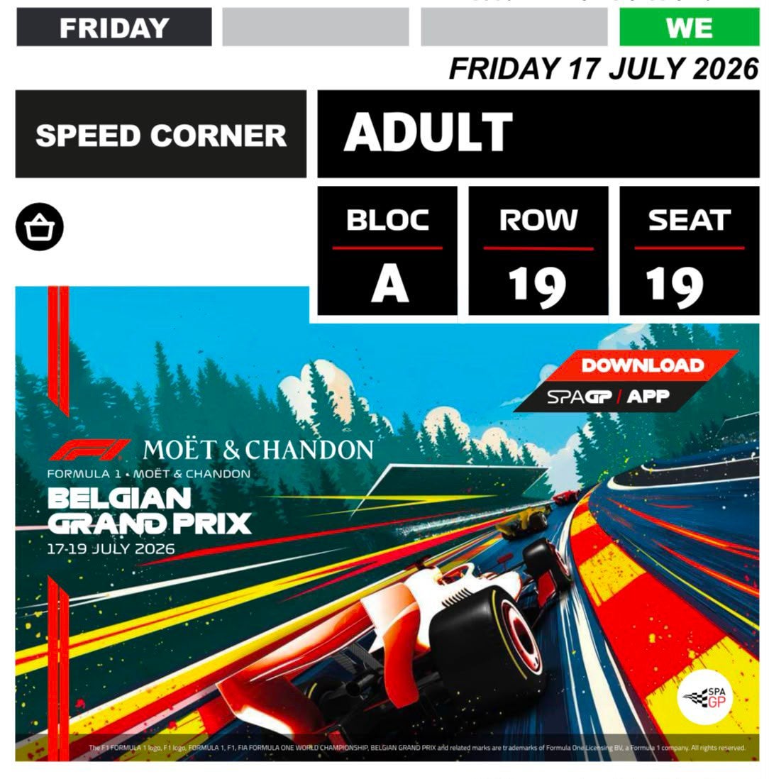 Zilver ticket F1 - Spa Grand Prix - Vrijdag, Ophalen, Zo goed als nieuw, Landkaarten