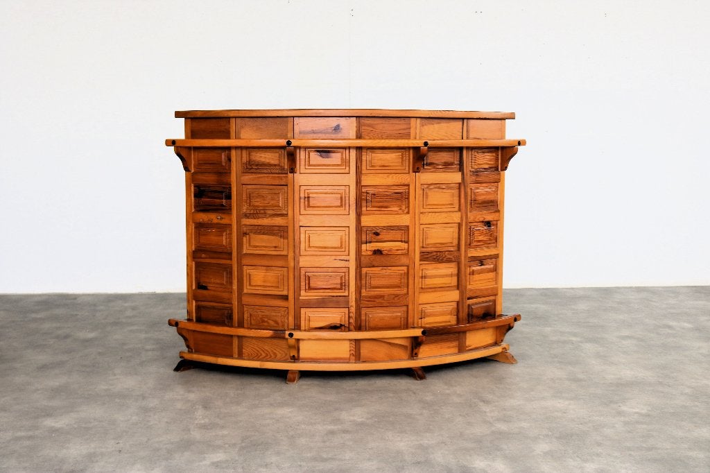 brutalist bar | barkrukken | jaren 70 | pine, Gebruikt, ., Inclusief barstoelen, Ophalen of Verzenden
