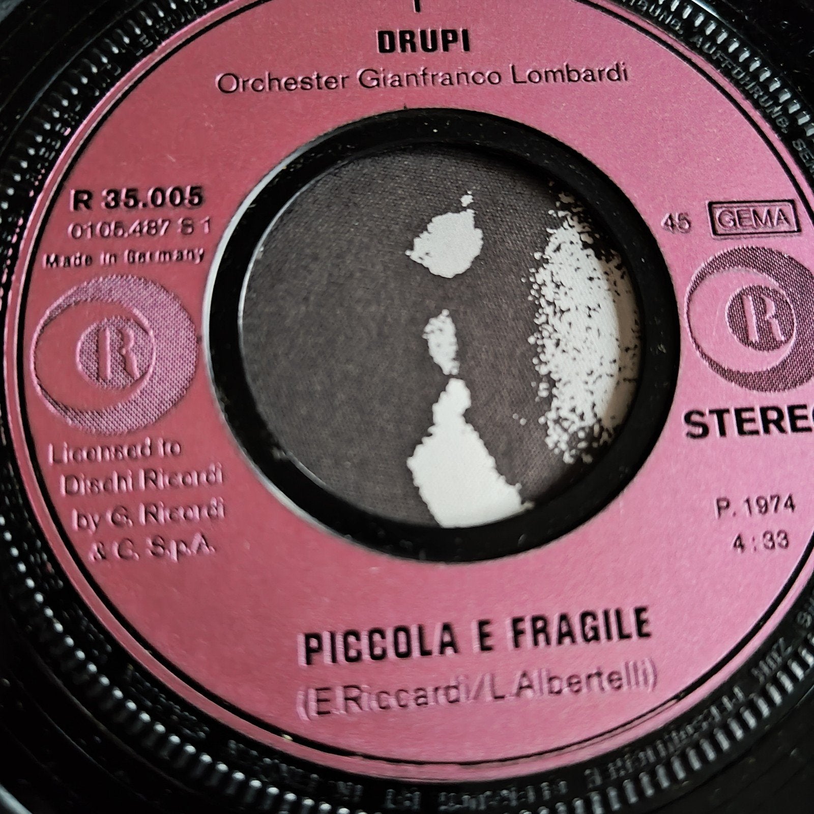 Drupi - Piccola e Fragile (1974) 7 inch Vinyl Single, Gebruikt, 7 inch, Ophalen of Verzenden, Pop