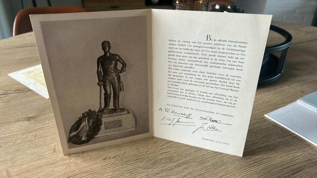 Dankbetuiging directie Staatsmijnen, Ophalen of Verzenden, Zo goed als nieuw